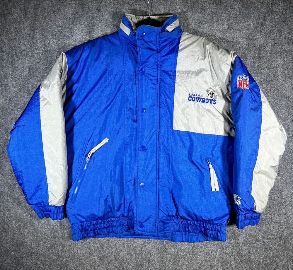 Vintage 90s Starter Dallas Cowboys NFL Puffer Jacket Blue Coat Large